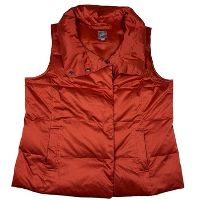 J Jill Puffer Vest Women Size L Orange Quilted Down Fill Stand Collar Snap Front - Image 1 of 4