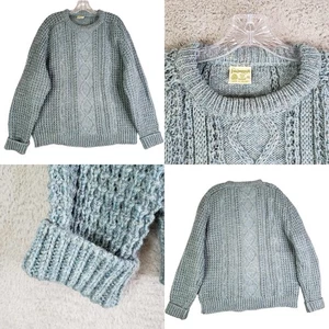 Falcarragh Sweater Cable Knit Wool Pullover Blue Made In Ireland Fisherman XL - Picture 1 of 8
