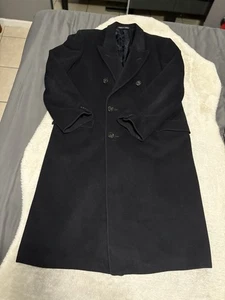 LORD & TAYLOR England Men's Cashmere Wool Navy Blue Overcoat Size 42L Vintage - Picture 1 of 12