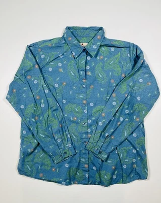 Camisa Woolrich Mujer Extra Grande Azul Paisley Abotonada 100% Algodón Manga Larga Foto 1 de 4