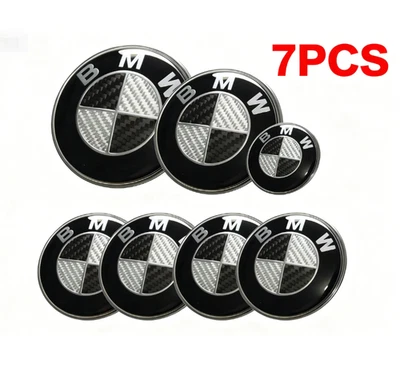 7PCS For BMW Black Grey Emblem Centre Caps Logo Badges 82mm/74mm/68mm/45mm US Foto 1 de 4