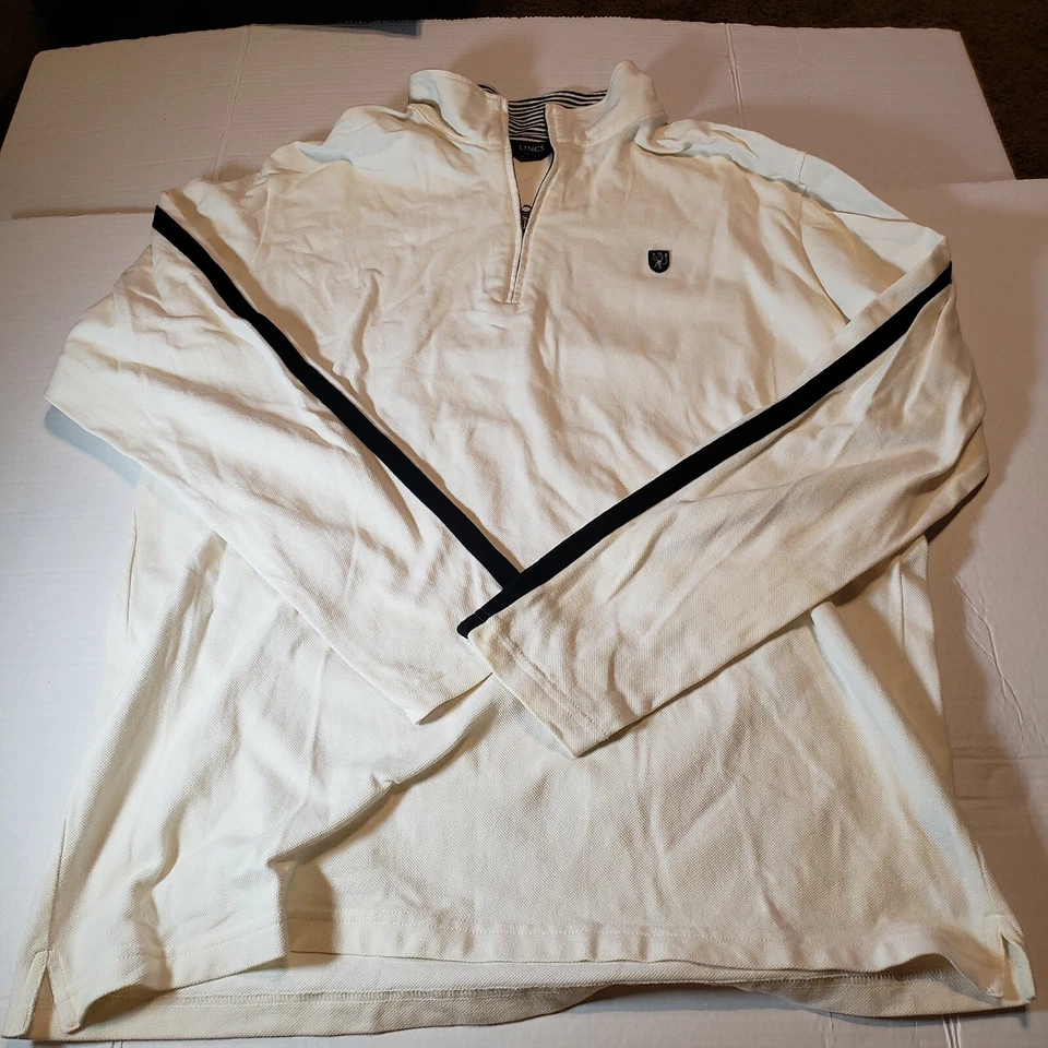 Men's zip pullover LINCS DC&CO Long sleeves cotton XL white w/blue stripe NWOT - Image 1 of 4