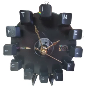Recycled Homemade Wall Clock. Keyboard. CD. Wall or Desk. Mini. Stand Included - Picture 1 of 3