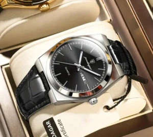 *TOP* Hochwertige Herrenuhr Poedagar Edelstahl Lederarmband Datumsanzeige Quarz - Bild 1 von 2