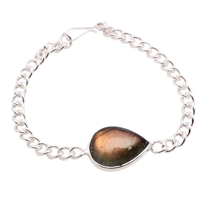 Pietra Labradorite Placcato Argento Bracciale Handmade Gioielli Regalo 12 G - Immagine 1 di 3
