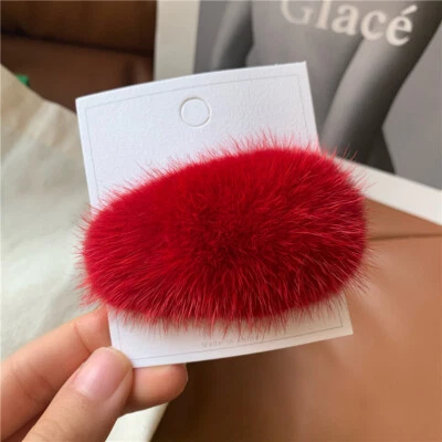 Pinza para el cabello de piel de visón real linda horquilla accesorios para el cabello para mujeres niñas Foto 1 de 4