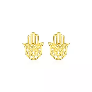 Pendientes de poste de mano de Hamsa pulidos de oro amarillo de 14k - Imagen 1 de 1