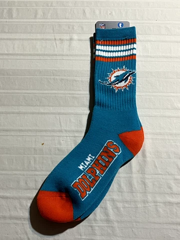 Miami Dolphins NFL FBF Team Color Stripe Large Pair of Socks Brand New Cover