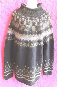 WORTH Drab Olive Green Fuzzy Mohair Blend Sweater Tunic Sz S Geo Design Beads  - Picture 1 of 5
