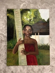 Perdue oil painting   in saint croix  VI  girl by house circa 1990 - Picture 1 of 7