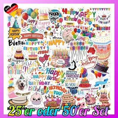 HAPPY BIRTHDAY AUFKLEBER SET ⭐️ 25/50 Wasserfeste Geburtstag Aufkleber Sticker - Bild 1 von 4