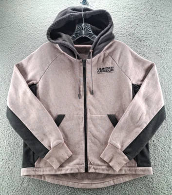 Under Armour Rival Fleece Hoodie Womens Small Pink Black Spell Out Loose Sporty - Image 1 of 4