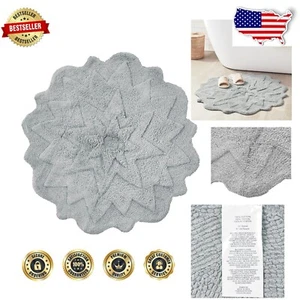 Elegant 32'' Gray Tufted Petals Bath Mat - Water Absorbent and Machine Washable - Picture 1 of 7