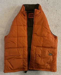 Men’s Abercrombie & Fitch Reversible Down Puffer Vest Vintage Med Black Orange - Picture 1 of 7