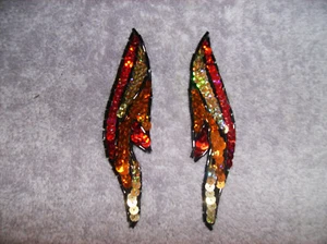 2 PC SEQUIN LEAF FLARE 4-1/2" x 1"  APPLIQUE PATCH DECORATING CRAFTS NEW IN PKG - Picture 1 of 12