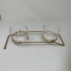 Mid Century Modern Atomic Dual Glass Serving Bowl With Brass Stand Vintage