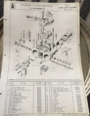 FORD LOTUS CORTINA WEBER SPEC SHEET, LOTUS PART NUMBERS, DIAGRAM, MAN CAVE, GT - image 1 of 4