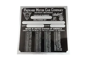 DATA PLATE FITS TO PACKARD 1941 COWL PLATE #V299-8 - Picture 1 of 7