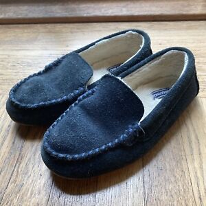Lands' End Youth Kids Size 4 Suede Leather Moccasin Slippers Radiant Navy