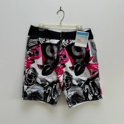 NUEVO CON ETIQUETAS Diesel Para hombres Trajes de Baño Pantalones Cortos Ropa de Playa - NEGRO Y ROSA - Talla M MED Foto 1 de 4