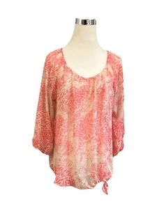 Express Women's Sheer Blouse Size M Pink Leopard Print 3/4 Sleeve Tie Waist - Picture 1 of 6