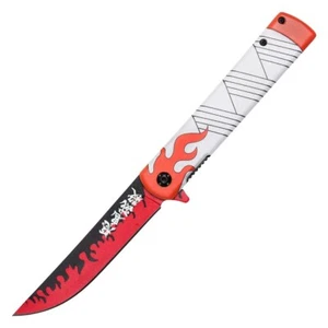 Cuchillo de Bolsillo Rojo 9" Demon Slayer Deluxe Rengoku Kyojuro Espada Asistida por Resorte - Imagen 1 de 4