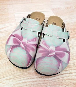 GOBY size 5.5 Women purple bow green, strap buckle slip on handmade clogs mules - Picture 1 of 4