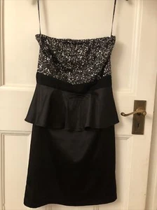 Forever 21 Black Sequin Strapless Peplum Dress Size Small - Picture 1 of 6