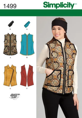 SIMPLICITY 1499 MISSES VEST Sewing Pattern Sizes 6-14 & 16-24 GILET BODY WARMER - Image 1 of 3