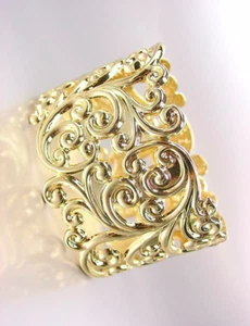 GORGEOUS Chunky Designer Gold Filigree Design Oval Hinged Bangle Bracelet - Picture 1 of 3