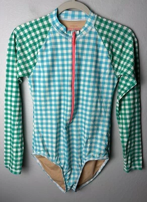 Crewcuts Girls One Piece Rashguard Swimsuit Plaid  Half Zip UPF 50+ Size 16 - Imagem 1 de 3