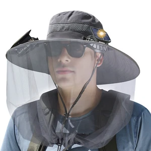 Wide Brim Sun Hat with Solar & USB Powered Fan UV Protection for Camping Fishing - Picture 1 of 19