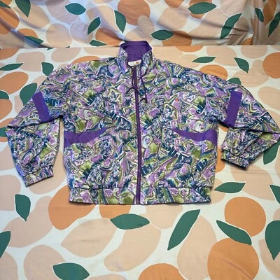 VINTAGE Ellesse AOP Logo Windbreaker Track Jacket Adult Large Purple Green 105CM - Image 1 of 4