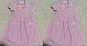 2x John Lewis Girls' Gingham Pleated Red School Uniform Dress - 6 Years Age - Picture 1 of 6