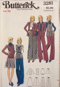 BUTTERICK 3281 VTG 70s Skirt maxi midi A-line Pant straight Jacket 16 UNCUT - Picture 1 of 9