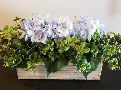 Blue hydrangea and greenery arrangement, table centerpiece, silk floral - Image 1 of 4