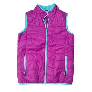 LL Bean Puffer Vest Girls Purple Teal Primaloft Insulated Quilted Full Zip - Picture 1 of 8