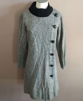 Vestido Domino Fashions Inc Para Mujer 14 De Colección Años 60 Botón Lateral Cuello Alto Gris Negro Foto 1 de 4