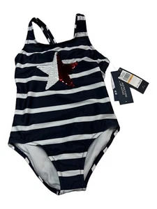 Tommy Hilfiger Swimsuit Girls 6X Blue Striped Red Sequin Star Patriotic USA - Picture 1 of 5