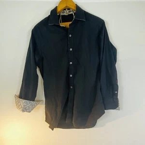 Robert Graham Button Down Shirt Mens Large Classic Fit Black Paisley Flip Cuff - Picture 1 of 12