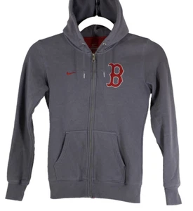 Nike MLB Boston Red Sox Long Sleeve Full Zip Fleece Hoodie Jacket Gray Red S - Picture 1 of 12