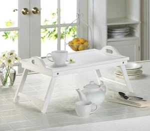 White Wood Breakfast-in-Bed Tray Desk Laptop Table Serving Stand Home Decor - Picture 1 of 4