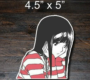 Sad Anime Girl Pondering Sad Peeker Sticker Premium Vinyl Decal - Bild 1 von 2