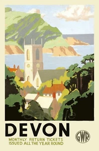VINTAGE DEVON GWR RAILWAY A4 POSTER PRINT - Picture 1 of 1
