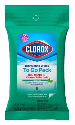 6x 9 Clorox Disinfecting Wipes To Go Pack Fresh Scent, Total Of 54 Wet Wipes New - Image 1 of 4