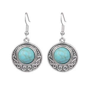 Pendientes Turquesa Inspirados en el Agua Diseño Retro Gota Plata 925 Boho 4.3CM - Imagen 1 de 4