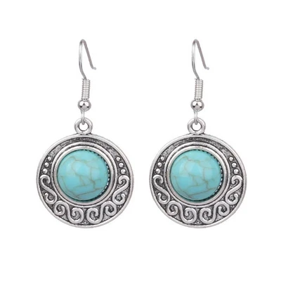 Pendientes Turquesa Inspirados en el Agua Diseño Retro Gota Plata 925 Boho 4.3CM Foto 1 de 4