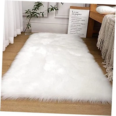 Alfombra de piel sintética blanca de 3x5 pies alfombra suave mullida para dormitorio sala de estar niños Foto 1 de 4