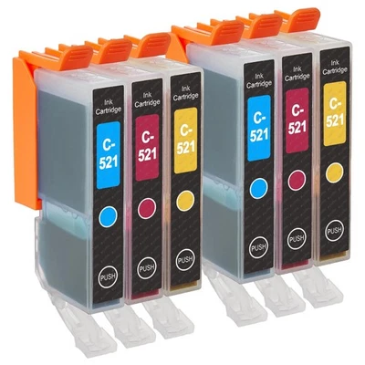 6 C/M/Y Ink Cartridges to replace Canon CLI-521 non-OEM / Compatible for PIXMA - Image 1 of 4