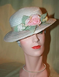 Charming Synthetic White Straw and Horsehair Floral Easter Hat - Bild 1 von 6